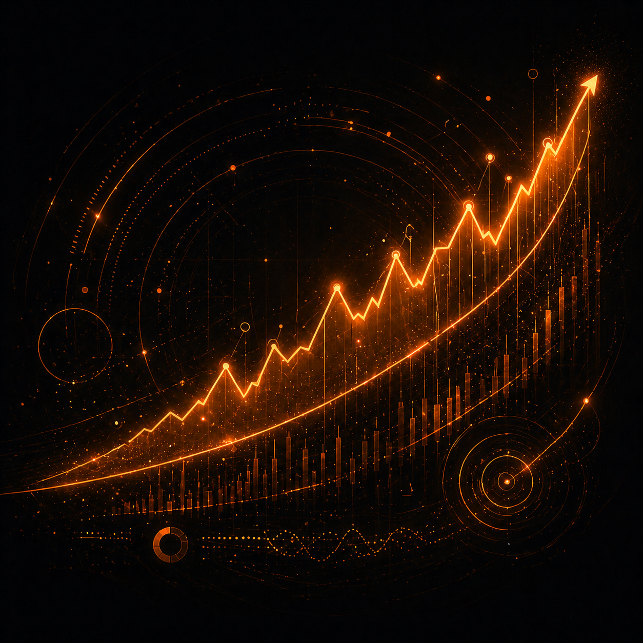 Visual finanziario con grafico crescente in stile Braintech